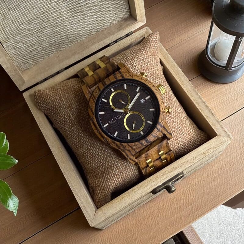 ساعة زيبرا ويندز الخشبية الرجالية